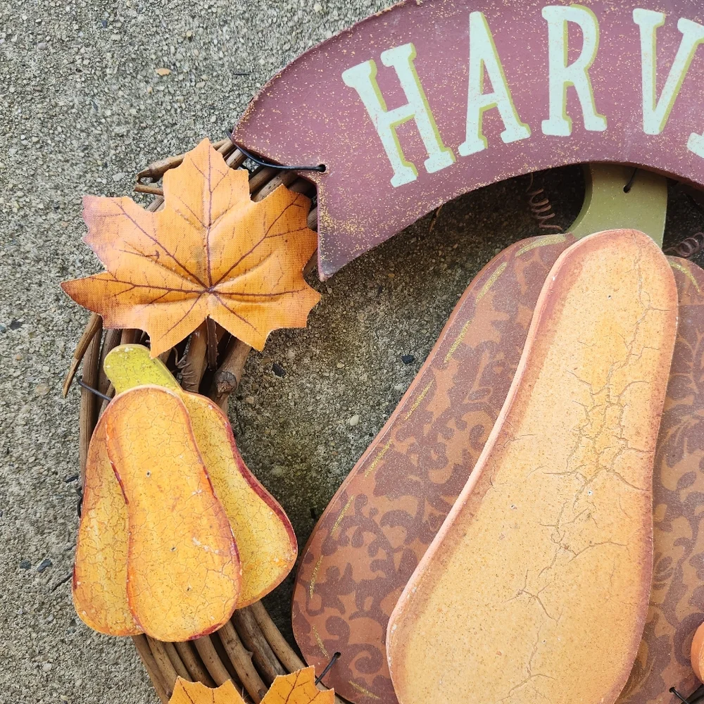 Harvest Pumpkin Wood Grapevine Fall Wreath